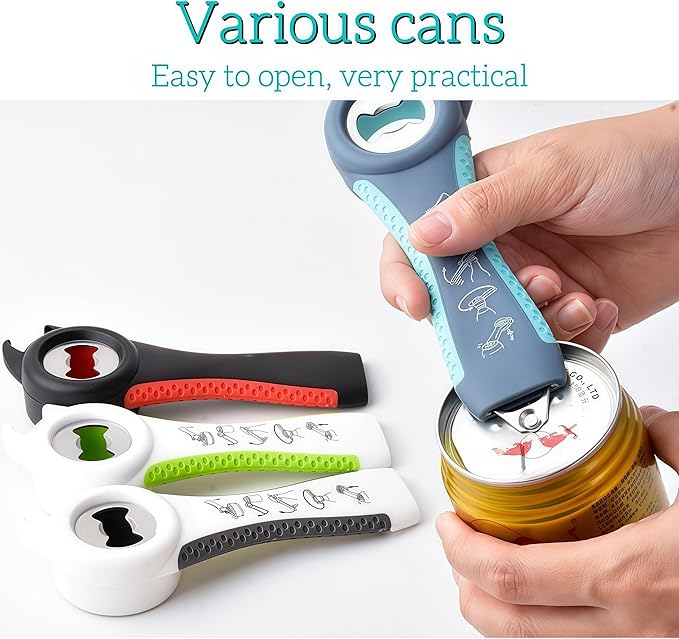 5-in-1 Jar Opener for Seniors, Weak Hands & Arthritis – Non-Slip Silicone Gripper Pad, Easy-Grip Bottle & Can Lid Opener Set, Grey and Blue