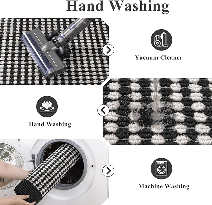 Ileading Laundry Room Runner Rug 2x5ft Non Slip Farmhouse Kitchen Floor Mats with Rubber Backing Machine Washable Indoor Doormat Low-Profile Carpet for Hallway Entryway(Black&White)