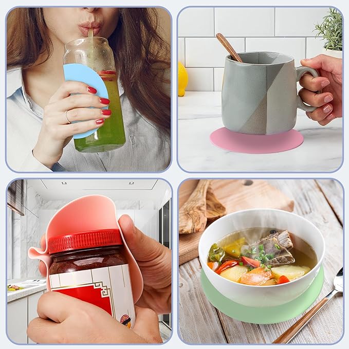 4PCS Jar Gripper Pads - Rubber Husband Jar Opener, Kitchen Grips for Elderly Senior with Arthritis, 4 Colors