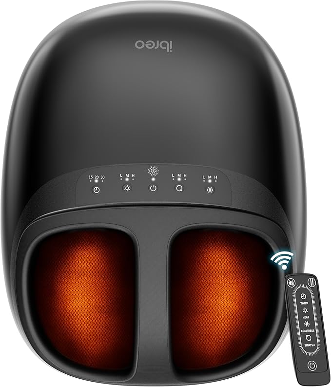 ibreo Shiatsu Foot Massager with Heat, Deep Kneading Therapy, Air Compression, Mother’s Day Gift for Mom, for Foot Neuropathy, Plantar Fasciitis, Tired & Pain Relief, for Men Women Size up to 13