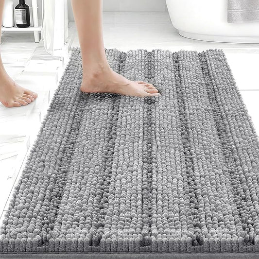 Bcoimo 30"×20" Chenille Bath Mat – Non-Slip with Backing Bath Rug Ultra-Absorbent and Machine Washable Bathroom Mat Quick-Dry Design. Ideal for Bathroom and Tub Areas