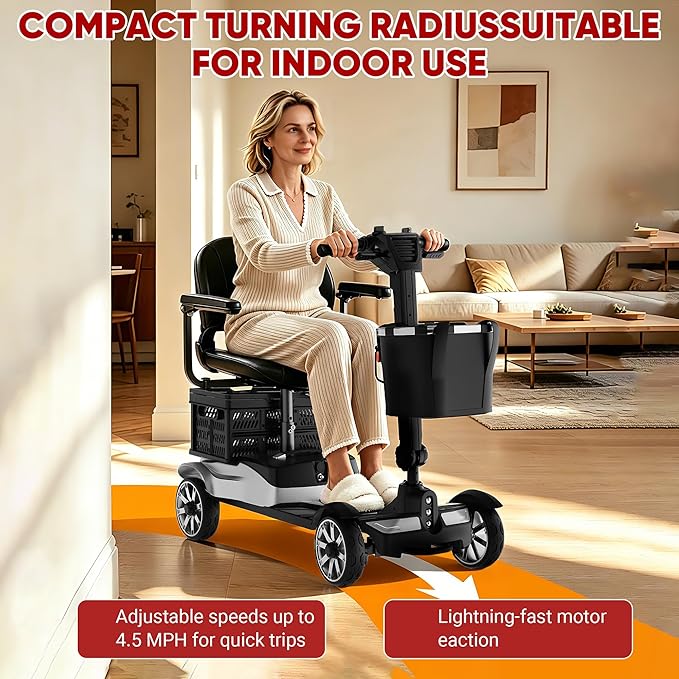 Mobility Scooter for Adults, 4 Wheel Motorized Mobility Scooter w/Dustproof Cover, 350LBS Capacity & Detachable Battery, 15Miles Electric Powered Mobility for Outdoor (Silver, 15 MI)