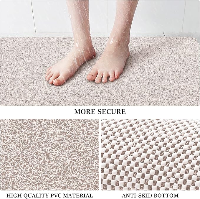 LuxStep Shower Mat Bathtub Mat,40x16 inch, Non-Slip Bath Mat with Drain, Quick Drying PVC Loofah Bathmat for Tub,Shower,Bathroom,White