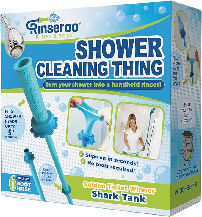 Rinseroo: "Shower Cleaning Thing"–Slip-On Handheld Hose Attachment for Fast, Mess-Free Shower Wall Rinsing–6 Ft Hose, Fits Up to 5" Shower Head –Temporarily Converts Standard Shower into Handheld