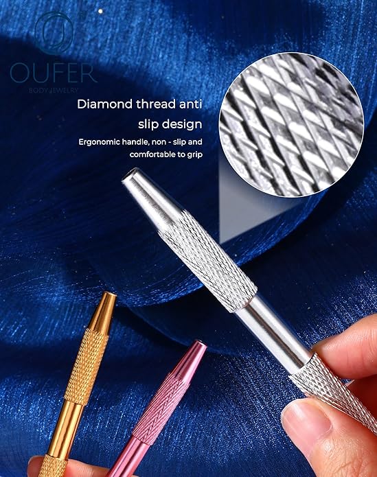 OUFER Piercing Ball Grabber, 16G 18G Flat Back Earrings Piercing Guide needle Tool, Surgical Steel Internally Threaded Push Pin External Thread Assistant Body Piercing Kit for Ear Nose Lip Tool