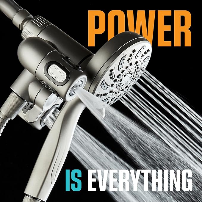 Aquadance High Pressure 156 Setting 14 Zone Shower Head & Handheld 3-way Combo System - Magnetic Docking, 314 Power Jets, Dual Adjustable Arms, 6 ft. Metal Hose, Graphite Finish, Top American Brand