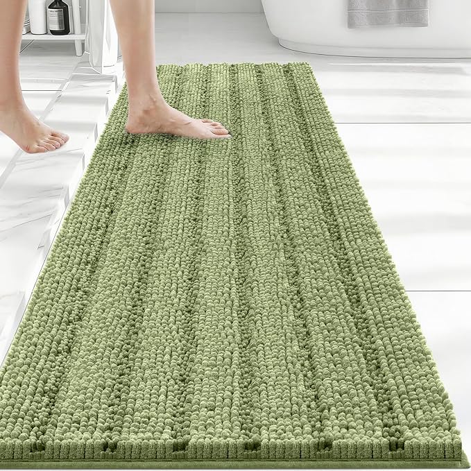 Bcoimo Long Bathroom Rug, Chenille Bath Runner with High Low Pile Design, Soft Absorbent Non Slip Bath Mat, Machine Washable Quick Dry Rug for Shower, Tub, Sink and Vanity