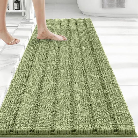 Bcoimo Long Bathroom Rug, Chenille Bath Runner with High Low Pile Design, Soft Absorbent Non Slip Bath Mat, Machine Washable Quick Dry Rug for Shower, Tub, Sink and Vanity