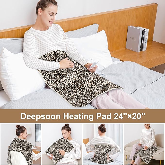 Deepsoon Heating Pad,Electric Heating Pads for Back,Neck,Moist Heating Pad for Abdomen Shoulder Knee Legs,Dry/Moist Heat&Auto Shut Off,Mother's Day Birthday for Men and Women,Leopard Print,24x20 Inch