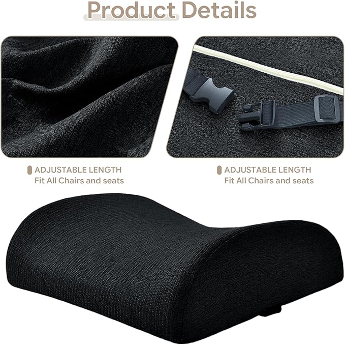Back Support Pillow for Recliner Support Pillow with Gel Memory Foam Ergonomic Orthopedic Couch Lumbar Cushions for Elderly Lower Back Pain Relief Washable Cover, Black