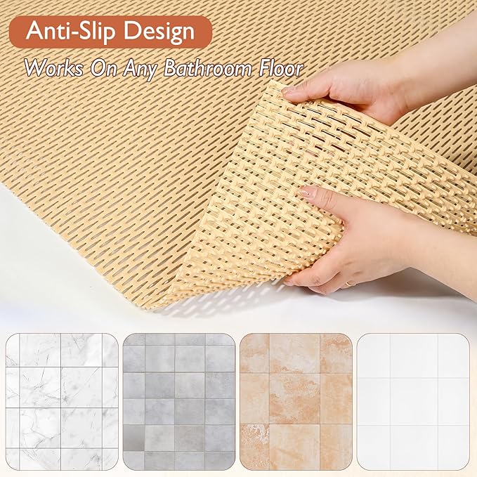 Extra Large Non-Slip Shower Mat, Fast-Dry PVC Bath Stall & Tub Mat, Drain-Hole Design,for Shower Stall Tub for Elderly/Kids，Non Slip Bathroom Safety Accessory，Beige 32"x47"