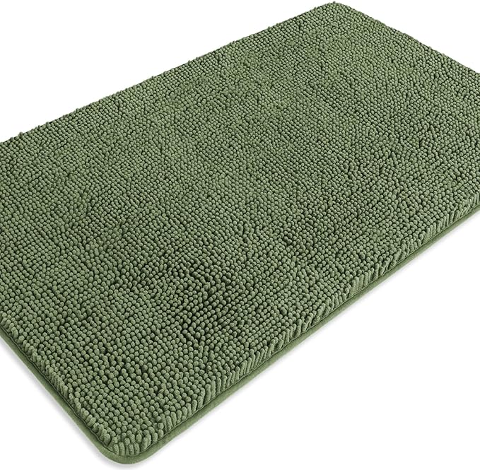 Loden Green Bathroom Rugs – Absorbent and Washable Bath Mat, Non-Slip, Thick Soft Chenille Bath Rugs for Bathroom, Kitchen, Shower, Sink - 26" x 44"