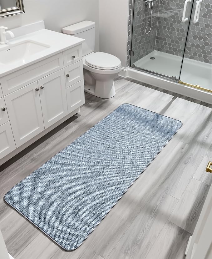 Bosap Bath Mat,Ultra Thin Bathroom Runner Rugs,Large Bath Mats for Bathroom,Quick Dry,Non-Slip,Machine Washable,Low Pile,Bath Rug,Shower Outside,Sink,Home Decor Accessories.Blue,1'9"x3'11"（21x47inch）