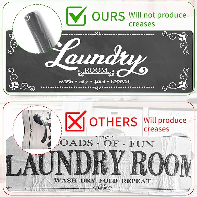 XLHOMO Laundry Room Rug Runner, 17"x60" Non Slip Grey Nappa Leather Laundry Rugs, Farmhouse Washable Floor Laundry Mats for Laundry Room, Kitchen, Washroom, Bathroom, Mudroom, Hallway Entryway Decor
