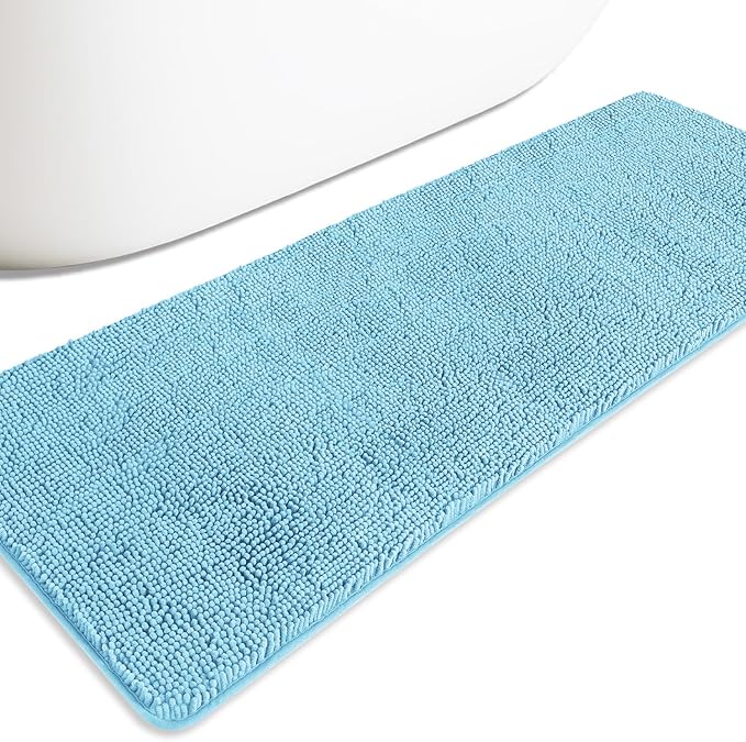 Bathroom Runner Rug 24 x 72 Non Slip – Extra Long Bath Mat | Absorbent and Washable Thick Chenille Runner Rug for Bathroom, Shower, Tub, Sink(Sky Blue)