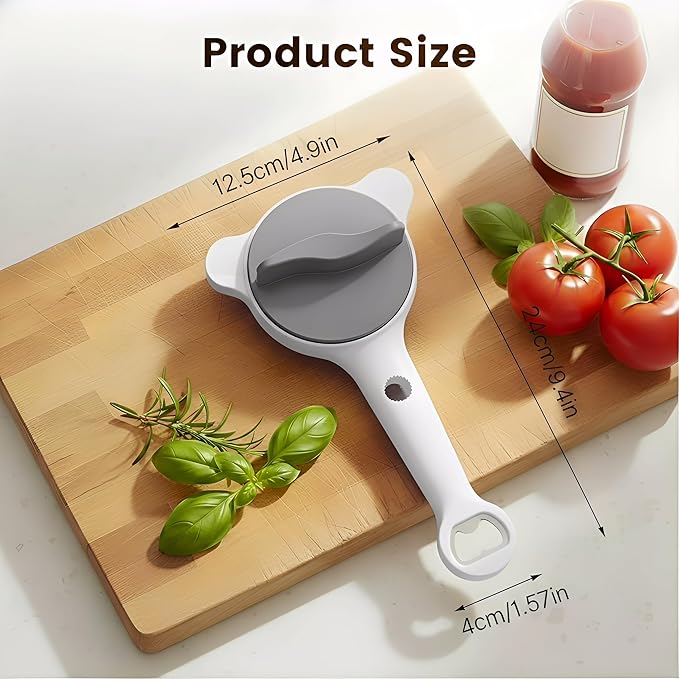 4-in-1 Adjustable Jar Opener for Seniors with Arthritis – Stainless Steel Lid & Bottle Opener, Ergonomic Easy Grip, Fits 1–4 Inch Caps, Heavy Duty Kitchen Can Opener Tool (Gray)