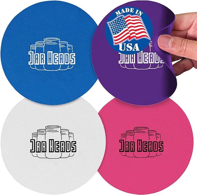 JAR HEADS Rubber Jar Opener Gripper Pad 4 Pack - Thick 5 Inch Grippers for Opening Jars Made in the USA - Jar Opener for Weak Hands & Seniors with Arthritis