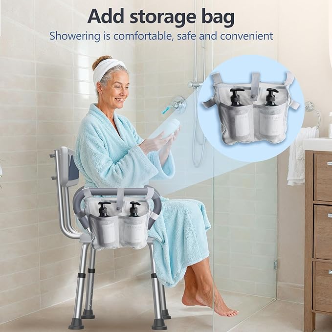 Shower Chair for Elderly and Disabled (450 lbs) Adjustable Height Shower Seat for Inside Shower with Padded Wide Arms & Back, Heavy Duty Medical Bathtub Stool for Women Seniors Handicap