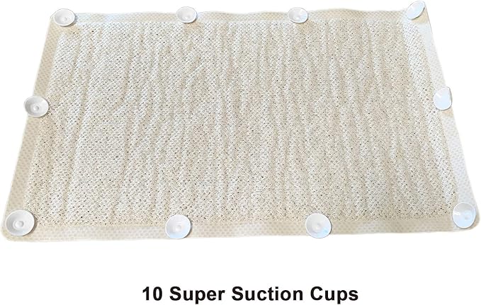 Huji Loofah Shower Mat - Non-Slip Bath Mat 10 Super Suction Cups for Bathroom - Great for The Elderly and Children