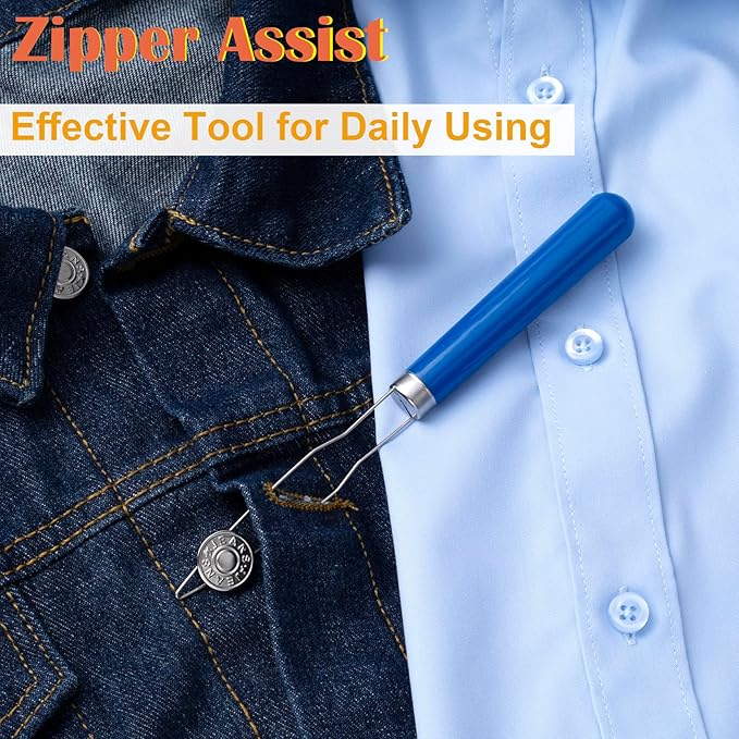 Easy Button Hook, Steel Button Helper Tool for Elderly, Wide Plastic Handle Buttons Fastener Device Assist Dressing Aid Tool for Seniors One Hand - 1 Pack, Blue