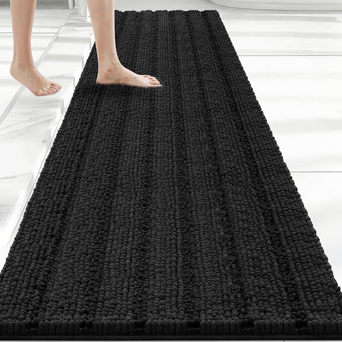 Bcoimo Long Bathroom Rug, Chenille Bath Runner with High Low Pile Design, Soft Absorbent Non Slip Bath Mat, Machine Washable Quick Dry Rug for Shower, Tub, Sink and Vanity