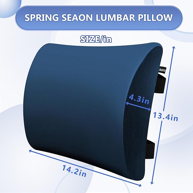 SPRING SEAON Lumbar Support Pillow Comfortable Cooling Fabric Back Cushion with Adjustable Shoulder Straps Back Support for Wheelchair Office and Car