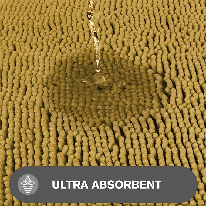 Bathroom Runner Rug 24 x 60 Inch – Extra Large Long Bath Mat | Absorbent and Washable Thick Chenille Bath Rug Non-Slip Runner Rug for Bathroom, Shower, Sink(Mustard)