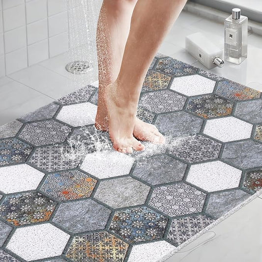 Extra Large Shower Mat: 24 X 36 Inch Stylish Shower Mats for Inside Shower - Soft PVC Loofah Trimmable Non Slip Shower Mat for Elderly, Quick Drying
