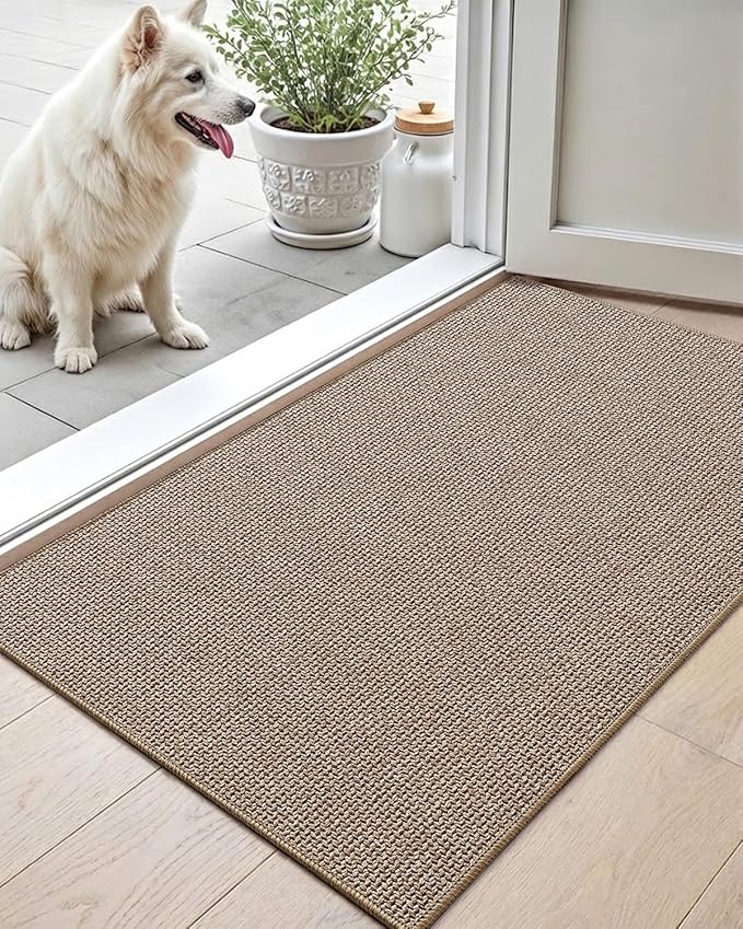 Color&Geometry Thin Front Door Mat Indoor Entrance Non Slip Rubber Backed, 24"x36" Indoor Door Mats for Entryway, Dirt Trapper Double Doormat, Washable Front Door Rugs, Dark Beige
