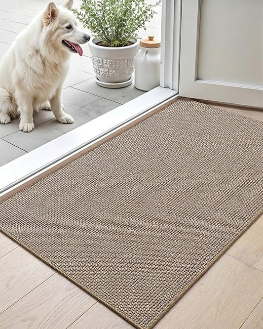 Color&Geometry Thin Front Door Mat Indoor Entrance Non Slip Rubber Backed, 24"x36" Indoor Door Mats for Entryway, Dirt Trapper Double Doormat, Washable Front Door Rugs, Dark Beige