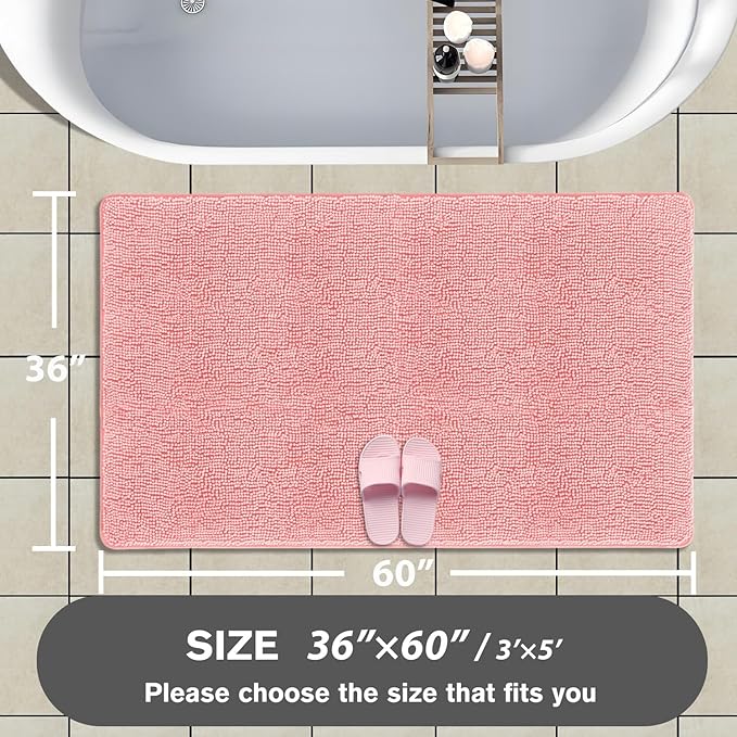 Bathroom Rugs 36 x 60 Inch – Extra Large Bath Mat | Absorbent and Washable Thick Chenille Bath Rugs Non-Slip Runner Rug for Bathroom, Shower, Tub(Pink)