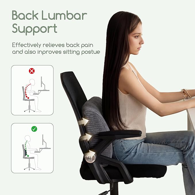 Lumbar Support Pillow for Recliner Chair/Accent Chair/Couch, Extra Large Memory Foam Back Support Cushion for Elderly, Recliner Cushions for Back Rest, Pain Relief, Reading, Washable Cover, Dark Grey