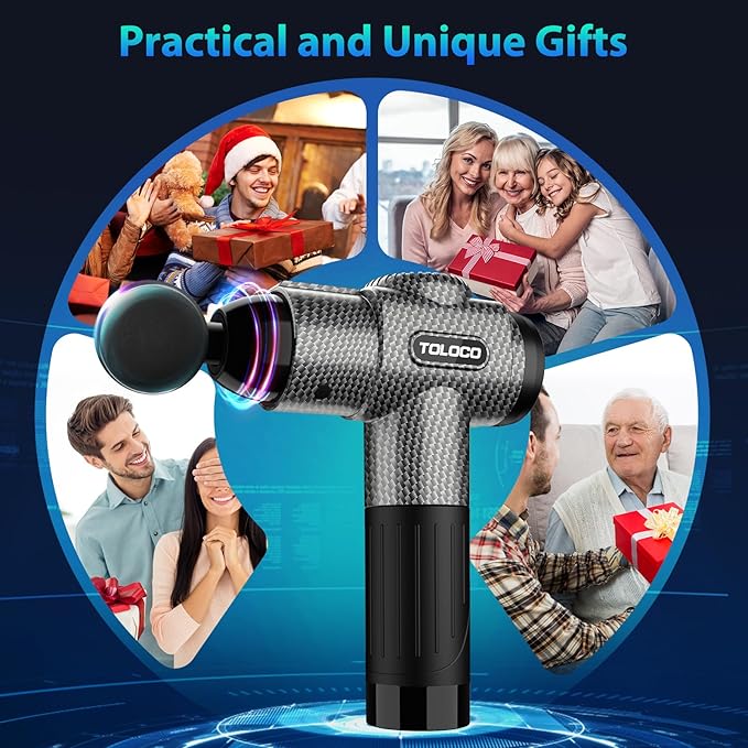 TOLOCO Massage Gun, Deep Tissue Back Massage for Athletes for Pain Relief, Percussion Massager with 10 Massages Heads & Silent Brushless Motor, Mothers Day Gifts, Carbon