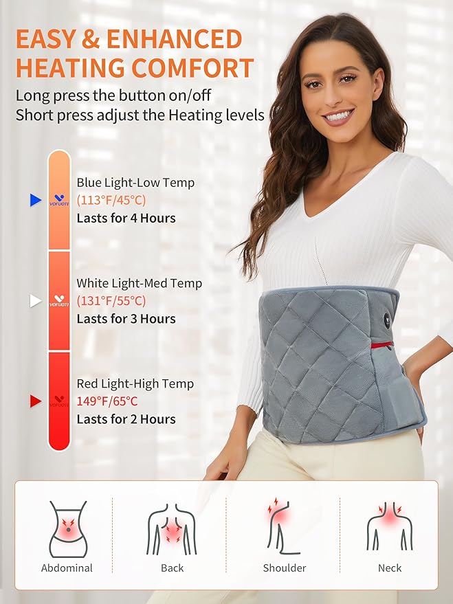 Vofuoti Portable Heating Pad, Cordless Weighted Heating Pads with 10000mAh Battery and 3 Heat Settings, Electric Heated Pad for for Back, Abdomen, Neck & Shoulder, 12" x 24"