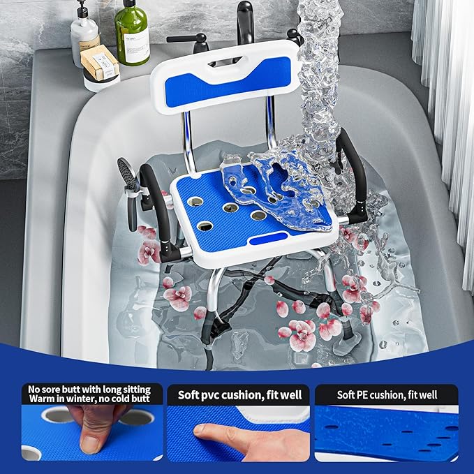 360° Swivel Shower Chair with Arms and Back, Heavy Duty 500 lbs Bariatric Bath Bench for Seniors Elderly Disabled Adults, Upgraded Adjustable Height Shower Stool for Inside Shower Stall