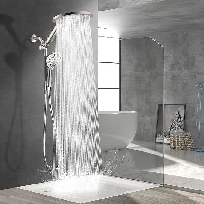 HOWUWEY Dual Shower Heads with Handheld Spray Combo, 7.5" High Pressure Rainfall Showerhead, Double Shower Heads with Handheld Spray, 9 Modes Hand Showerhead with 79" Hose (Standard, Brushed Nickel)