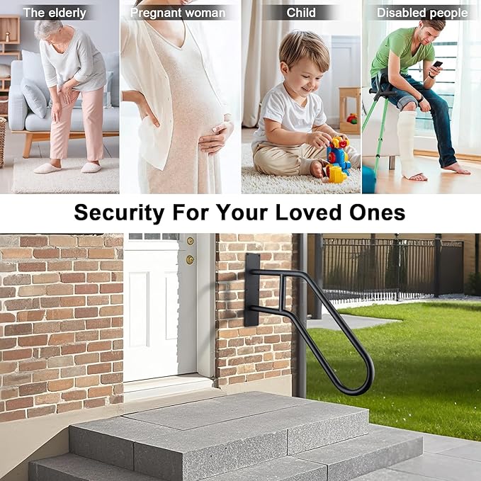 U-Shaped Safety Handrail for Stairs 1-3 Steps, Wall Mounted Handrails Indoor/Outdoor - 530lbs Load, Anti-Slip & Rust-Proof, Elderly & Disabled Assist at Porch, Deck, Bathroom