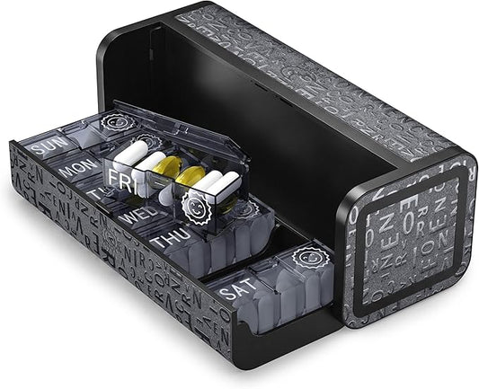 Aesthetic Pill Organizer 7 Day AM PM, Discreet 2 Times a Day Weekly Pill Box with Double Protection Shell, Large Capacity Portable Vitamin Case for Travel Meds & Medicine Organizer (Silver)