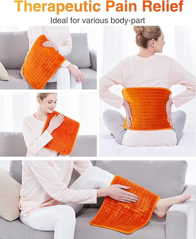 WOOMER Extra Large Heating Pad, Electric Heating Pad for Back Pain & Cramps Relief, Heat Pad with Multi-Color Option, Moist Heat Therapy Feature, Auto Shut-Off, Power Cords Storage Belt