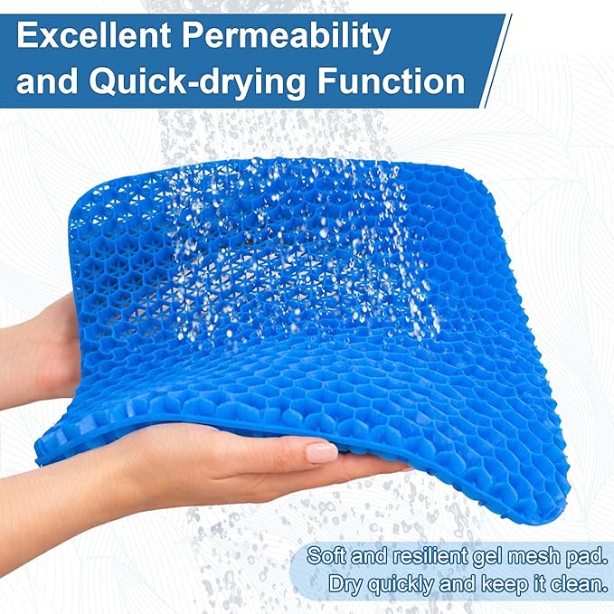 SPRING SEAON Shower Chair Cushion, Gel Shower Seat Cushion with Non-Slip Silicone Bottom, Quick-Dry Mesh Bath Seat Pad, Soft Washable Shower Bench Cushion for Seniors & Adults (Black)
