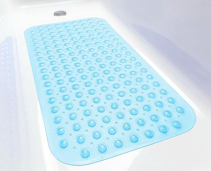 Large Non-Slip Bathtub & Shower Mat 31 inch x16 inch (Smooth/Non-Textured Tubs Only) Safe, Clean, Machine-Washable, Superior Grip&Drainage, Vinyl, Transparent Light Blue, Medium