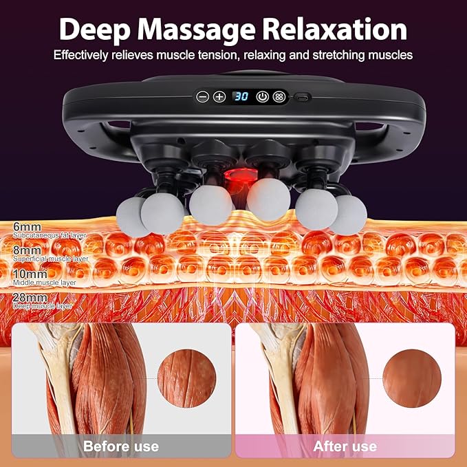 20-Head Massage Gun Set Deep Tissue, Portable Percussion Massager with 3 Modes & 30 Intensities, Muscle Massager for Legs Waist Back Pain Relief, Quiet Electric Massage Tool for Home & Gym