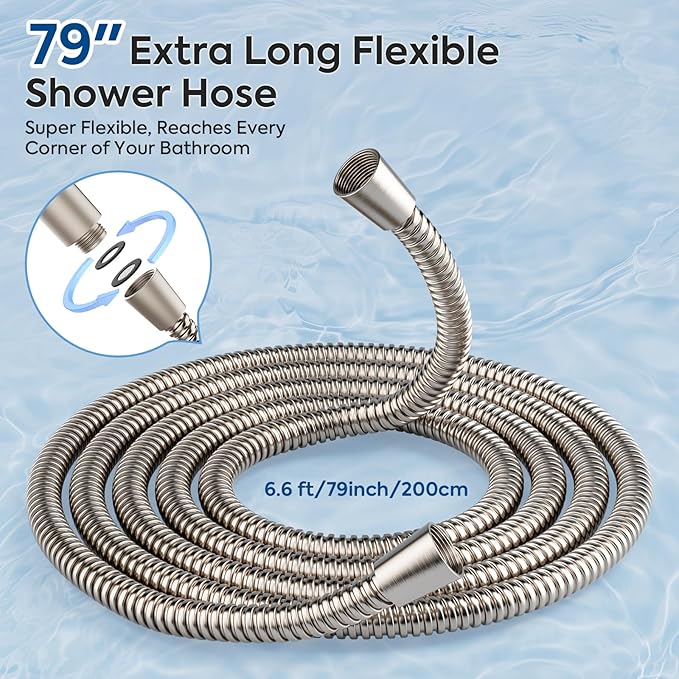 Filtered Shower Head with Handheld – High Pressure Hand Held Shower Head for Hard Water with Filters, 79" Long Hose & Powerful Wide Fan Spray, Removes Chlorine and Impurities (Brushed Nickel)