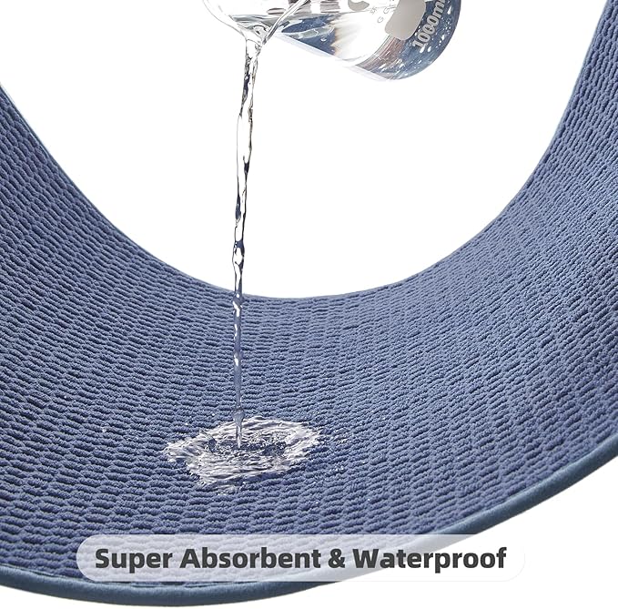 TYUU Bathroom Runner Rugs, Long Bath Mat Runner Washable Thin Quick Dry Low Pile Bathroom Runner Rugs Non Slip, Denim Blue 16"x60"