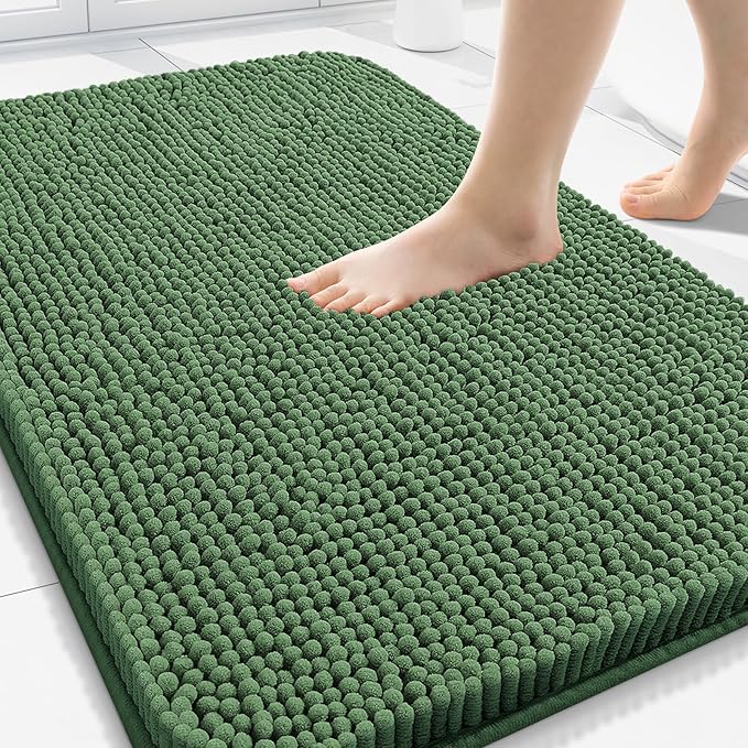 Arotive Bathroom Rugs 30x20, Extra Soft Absorbent Shaggy Chenille Bath Rugs, Machine Washable Rubber Backing Non-Slip Bath Mats for Bathroom Floor Tub and Shower, Home Decor Accessories, Olive Green