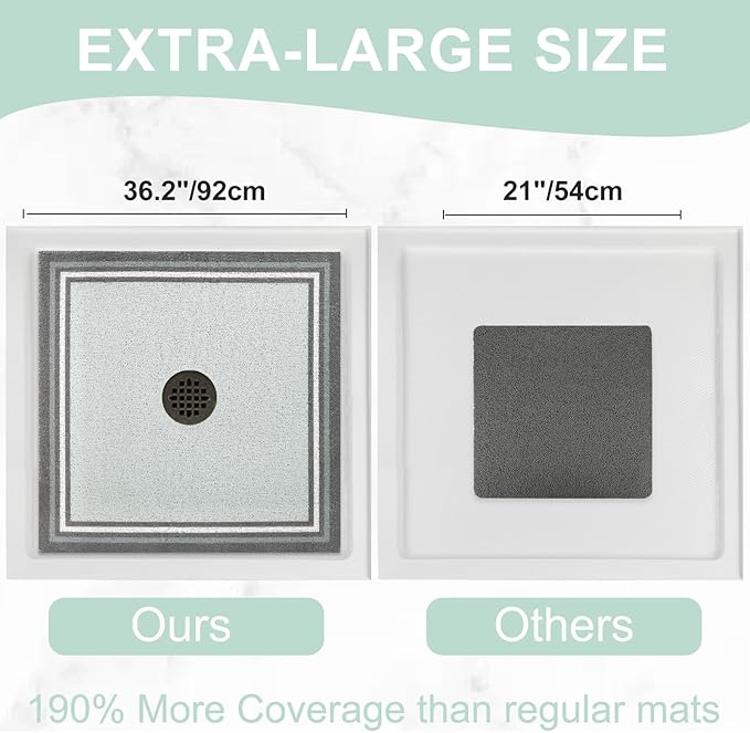 Square Shower Mat Non Slip: 36x36 Inch Extra Large Shower Mats for Inside Shower, Anti Slip Shower Floor Mat, Loofah Shower Stall Mats for Elderly, Non Slip Shower Mat with Drain Hole in Middle
