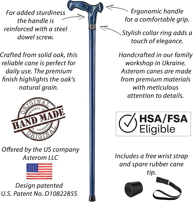 Asterom Handcrafted Canes for Men - Ergonomic, Stylish, Wooden Walking Cane for Men, Cool Walking Sticks for Seniors