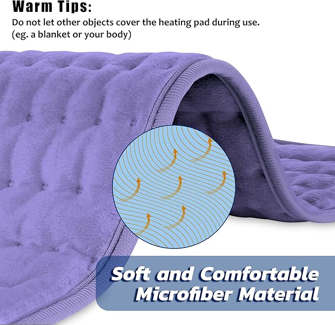 Electric Heating pad with 6 Heat Settings, Auto Shut Off, Dry Electric Heating for Back Neck Knee Arms Legs Shoulder Heat Pads for Christmas Birthday Father's Day Mother's Day (24"X12", Light Purple)
