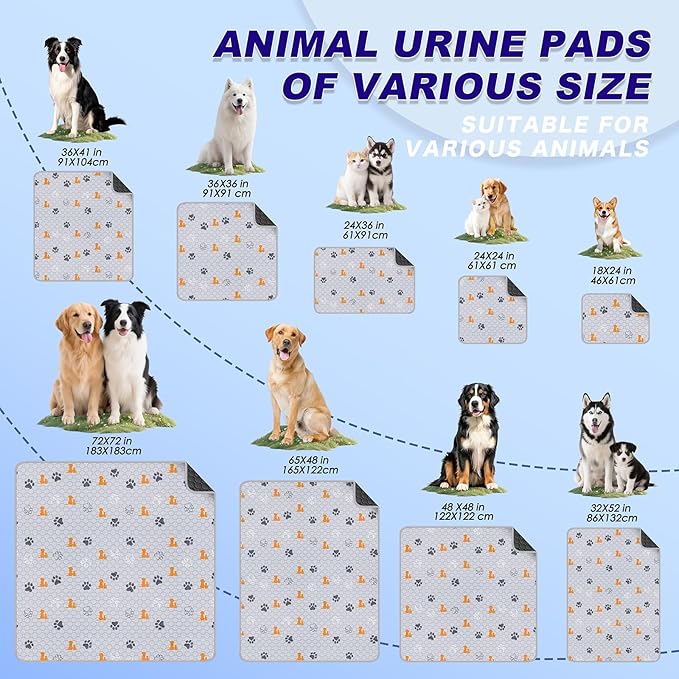WanpeeGoo Washable Pee Pads for Dogs, 2 Pack Absorbent Reusable Training Dog Pads Pet Puppy Pads, Non-Slip Potty Pads for Whelping, Playpen, Crate, Bed, Orange, 36"x54"