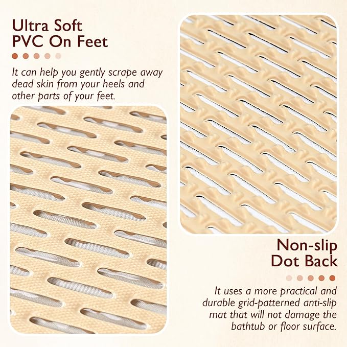 Extra Large Non-Slip Shower Mat, Fast-Dry PVC Bath Stall & Tub Mat, Drain-Hole Design,for Shower Stall Tub for Elderly/Kids，Non Slip Bathroom Safety Accessory，Beige 27"x27"